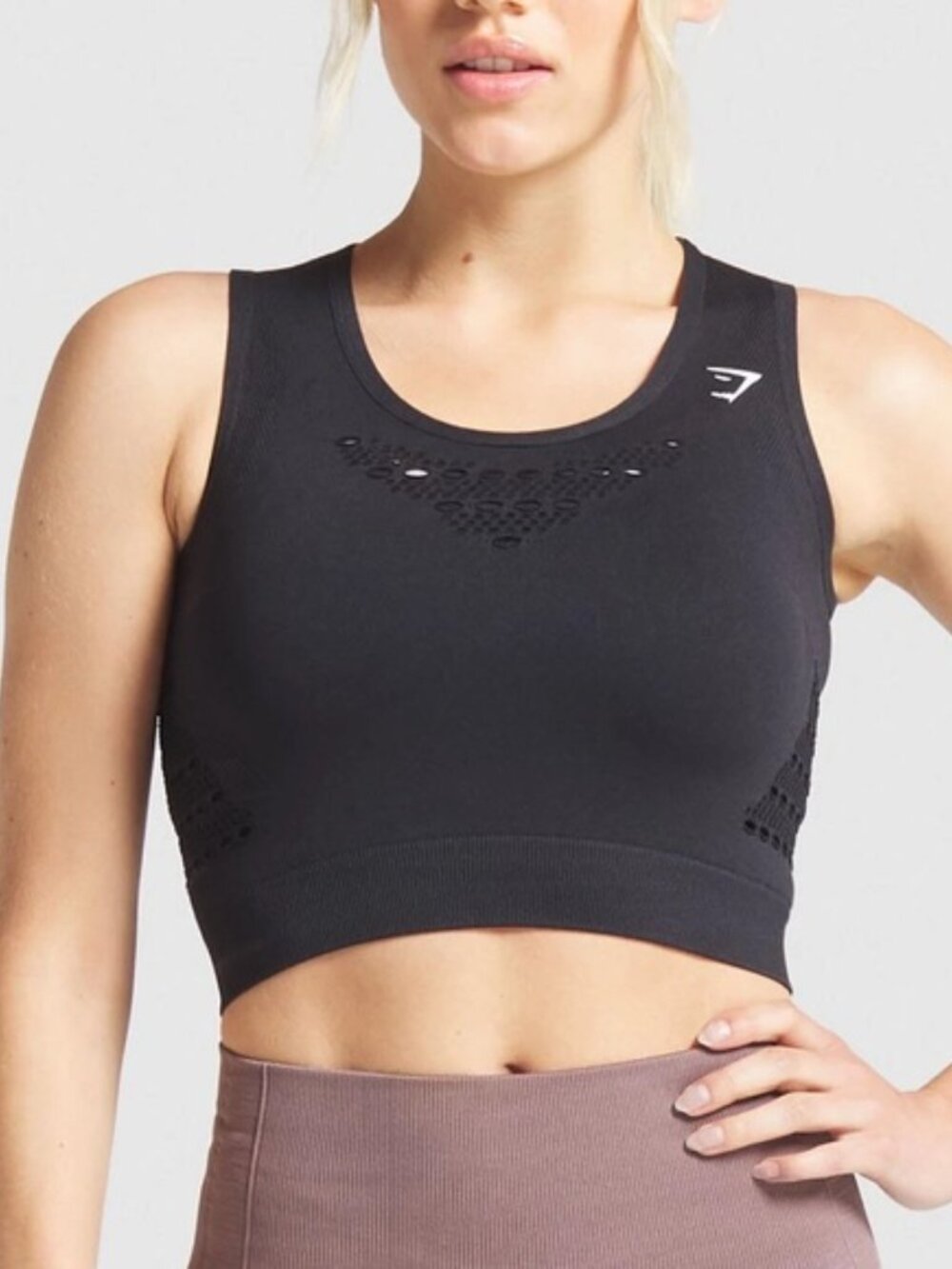 Gymshark Energy Seamless Crop Top Womens Small Black Perforated Workout Tank
